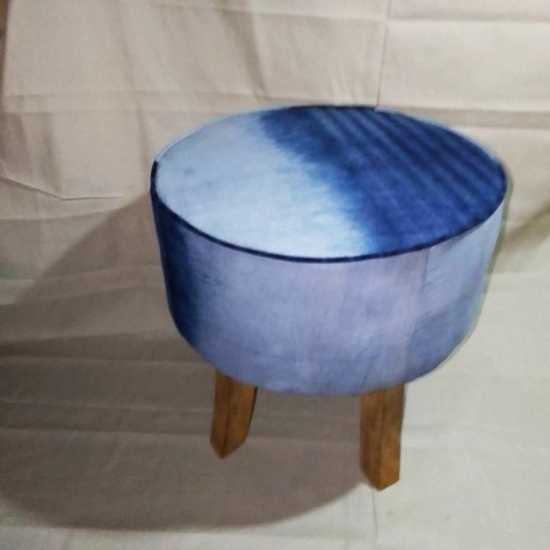 Tabouret en bois exotique et tissu teinté "Elu Vo"