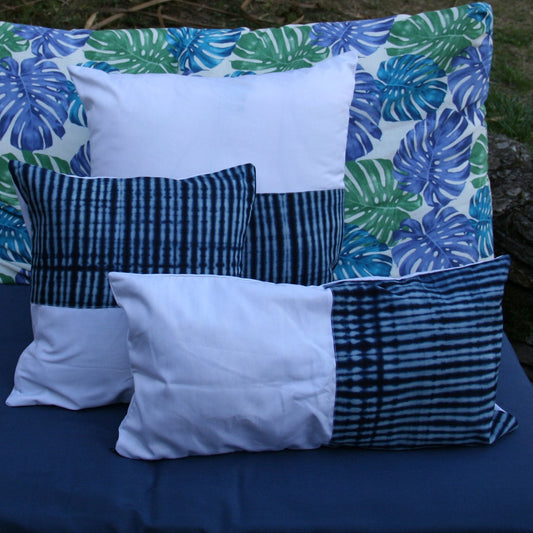 Trio de coussins blanc et indigo Mestissés