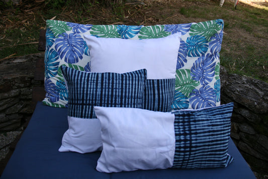 Trio de coussins blanc et indigo Mestissés