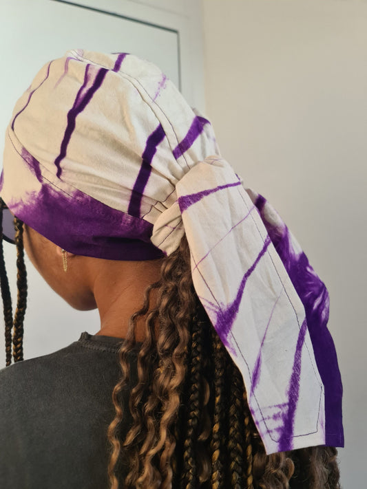 Foulard pré-noué en tie and dye naturel style durag, deux options