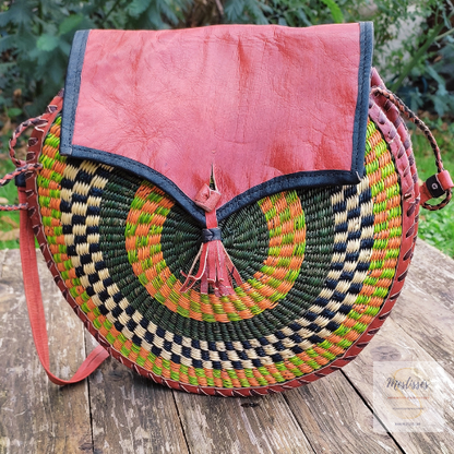 Round leather and straw handbag Mestiss s