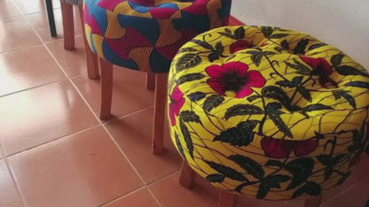 Stool in exotic wood and wax fabrics