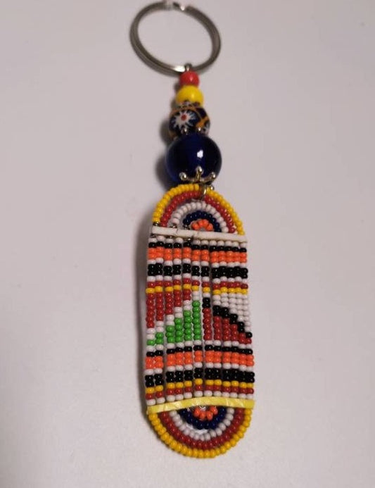 Porte-clés en cuir africain et perles. Mestissés