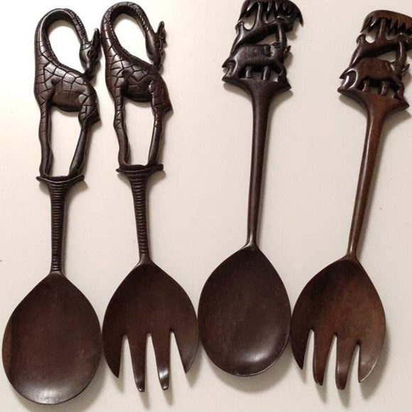 Couverts à salade en bois d'ébène Mestissés